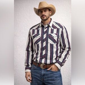 Falcon Bay Pearl Snap Western Shirt Blue White 2XLT Cowboy Rockabilly Rancher